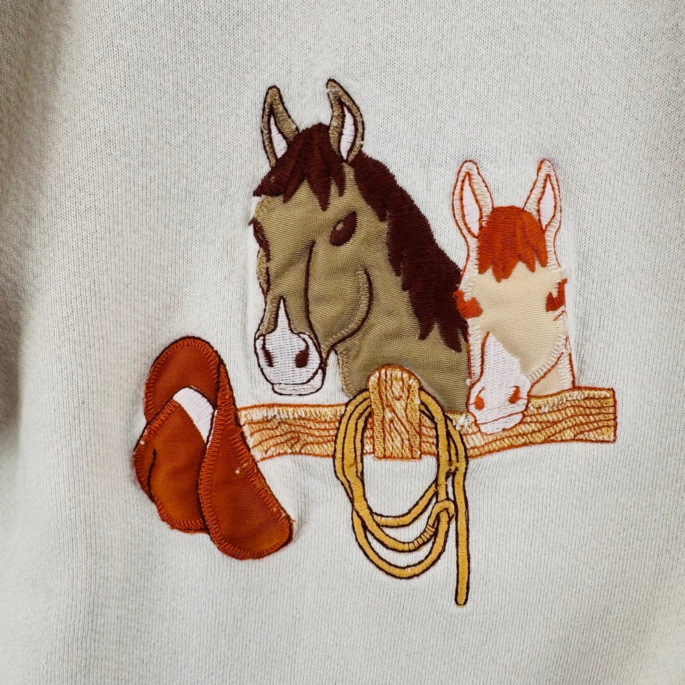 Vintage Horse Cardigan Sweatshirt Western Cowboy Hat Saddle Equestrian Size XL - Picture 3 of 10